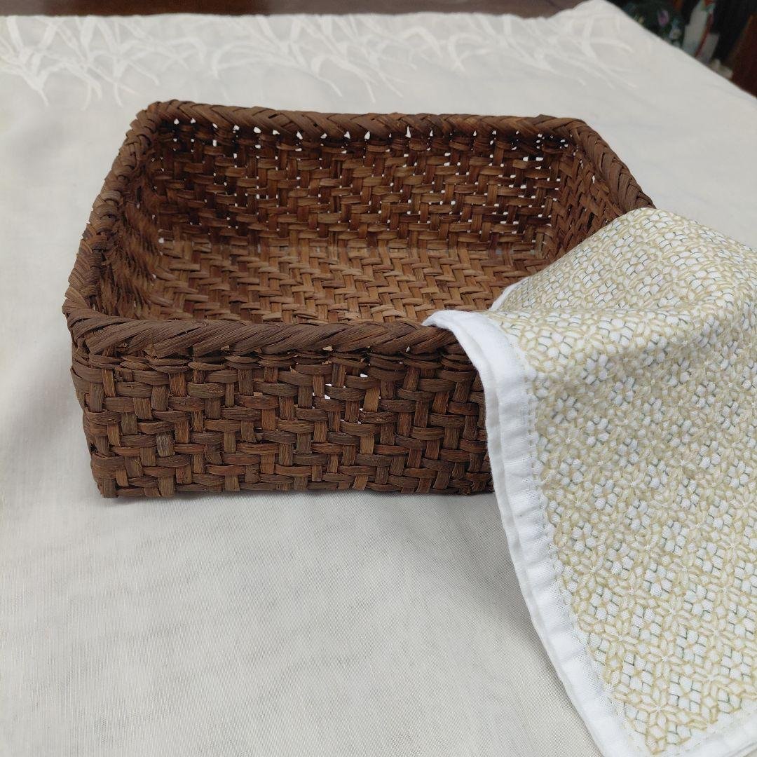 山葡萄　かご　裁縫箱　刺し子ふきん付き