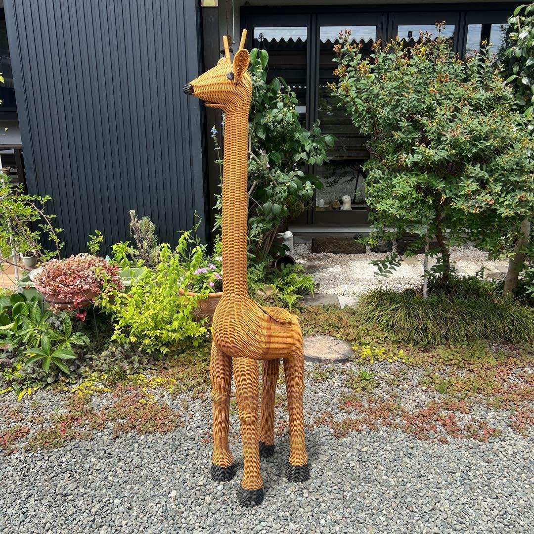 キリン ラタン家具 花台 鉢置き 籐家具 オブジェ アンティーク 希少 アニマル