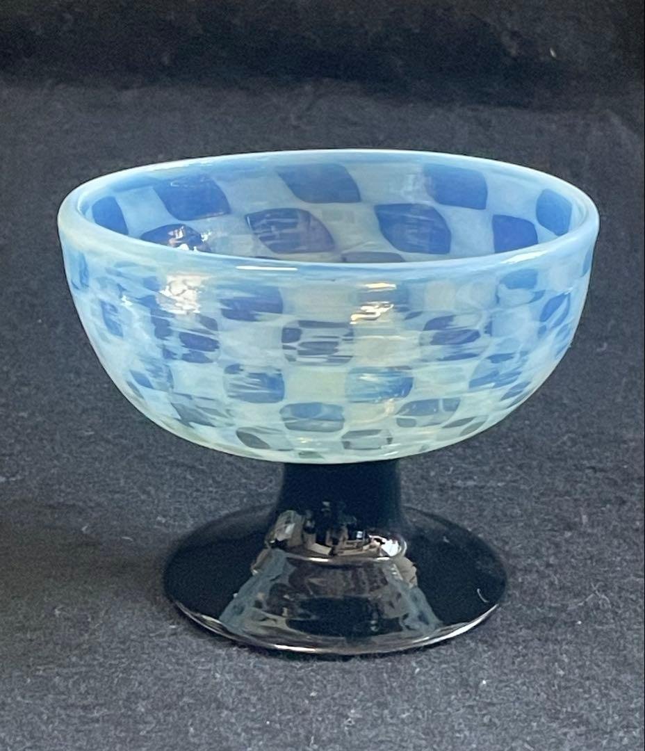 大正ロマン　脚黒市松模様氷コップ