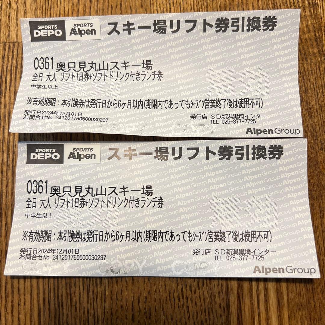 奥只見丸山スキー場リフト券2枚
