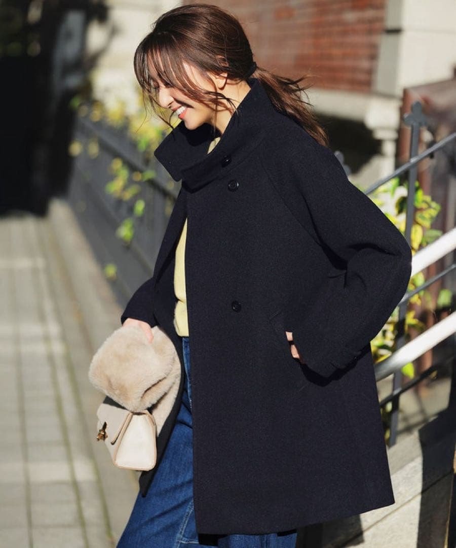 新品未使用品　any SiS ウールライクスタンドカラー ミドルコート ネイビー