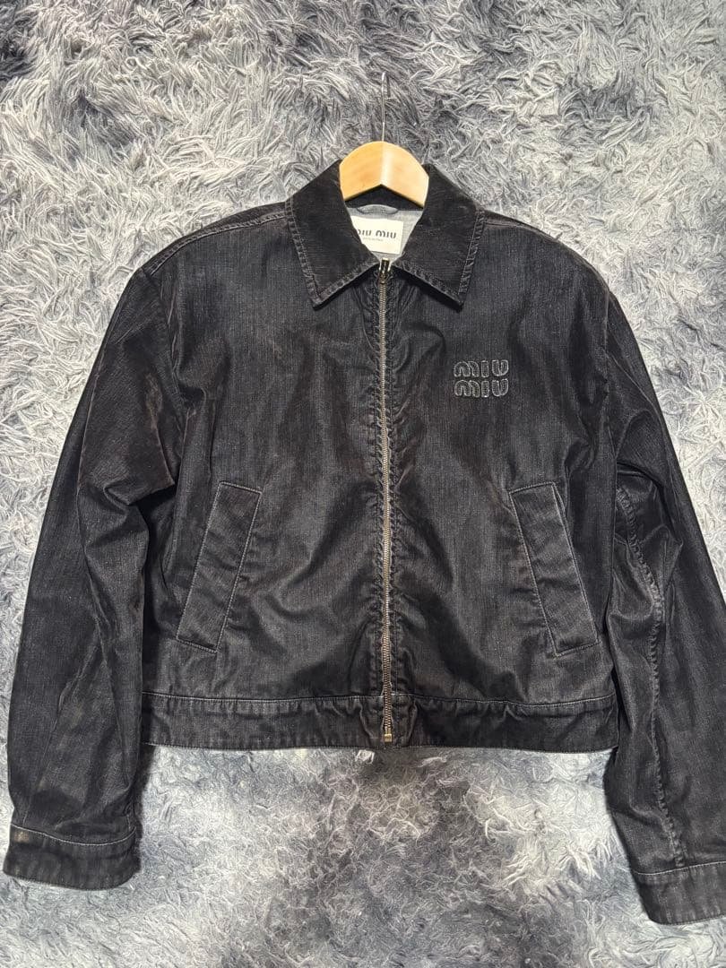 Miu Miu フロック加工 シャンブレーブルゾンジャケット
