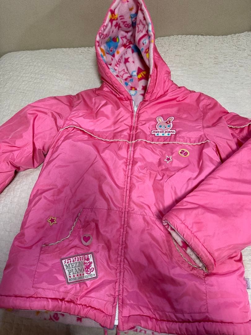 メゾピアノ　ミミ　ポポ　フリースジャケットジャンパー　160㎝　ピンク　ワッペン