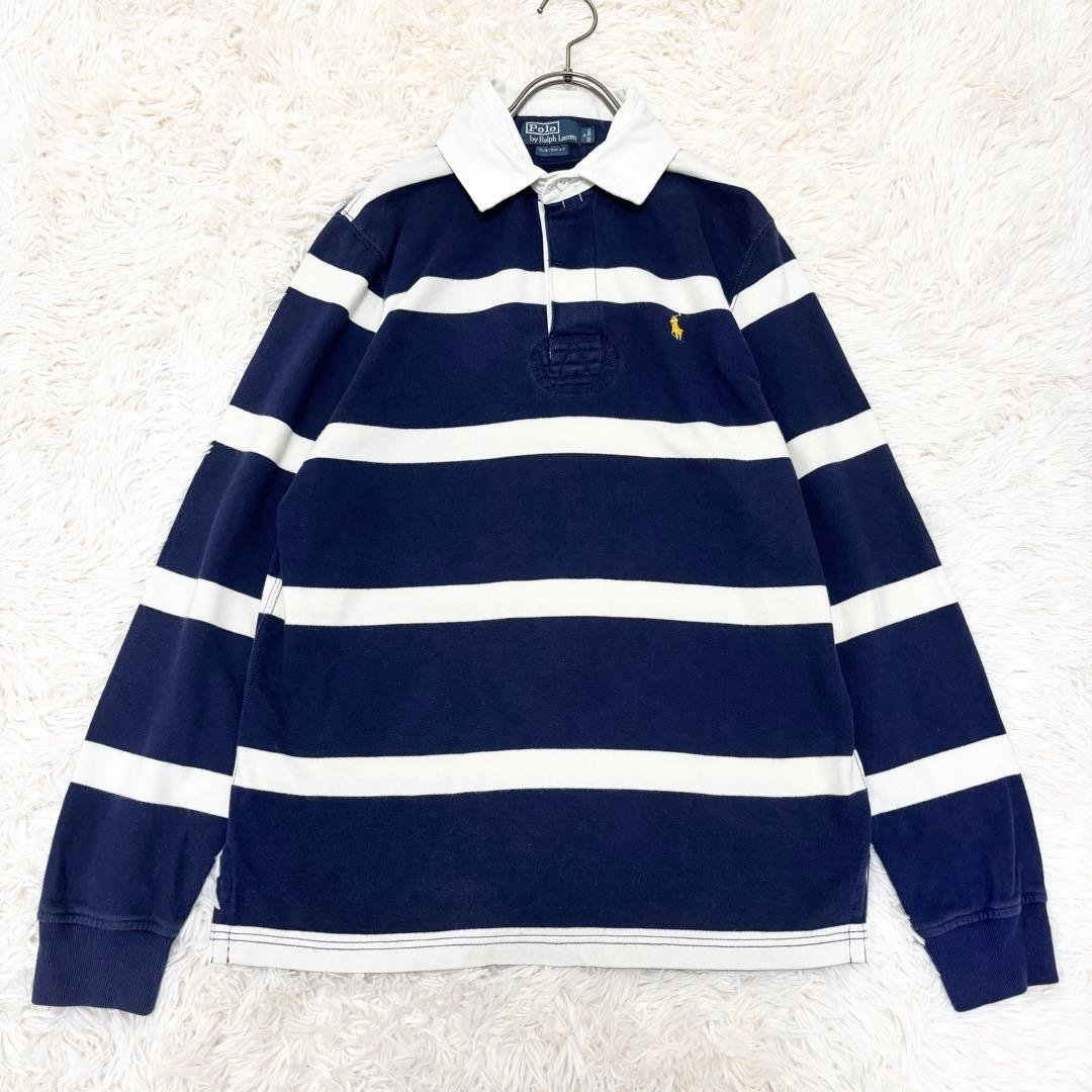 ポロバイラルフローレン ラガーシャツ ボーダー 常田着用モデル ネイビー 白 M