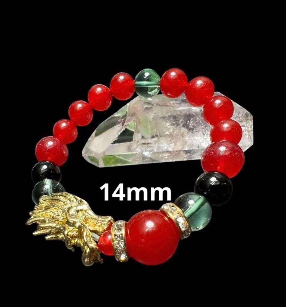 ienoriha 金龍 ＆秘紅石.緑水晶超金運ブレスレット❣️トリプル金運