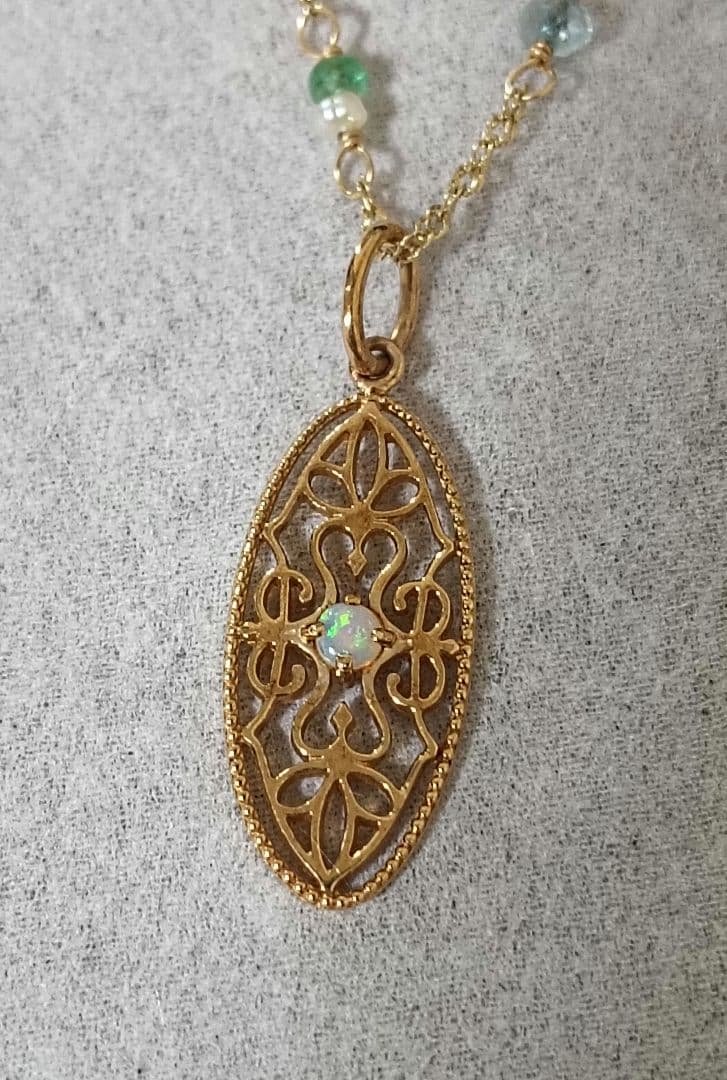 アガット　K10 オパール　透かし　ペンダントトップ