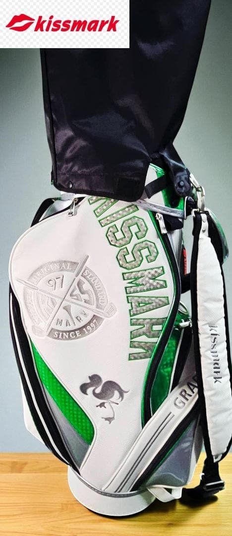 送料無料/美品　kissmark エナメル大型キャディバッグ ホワイト・グリーン