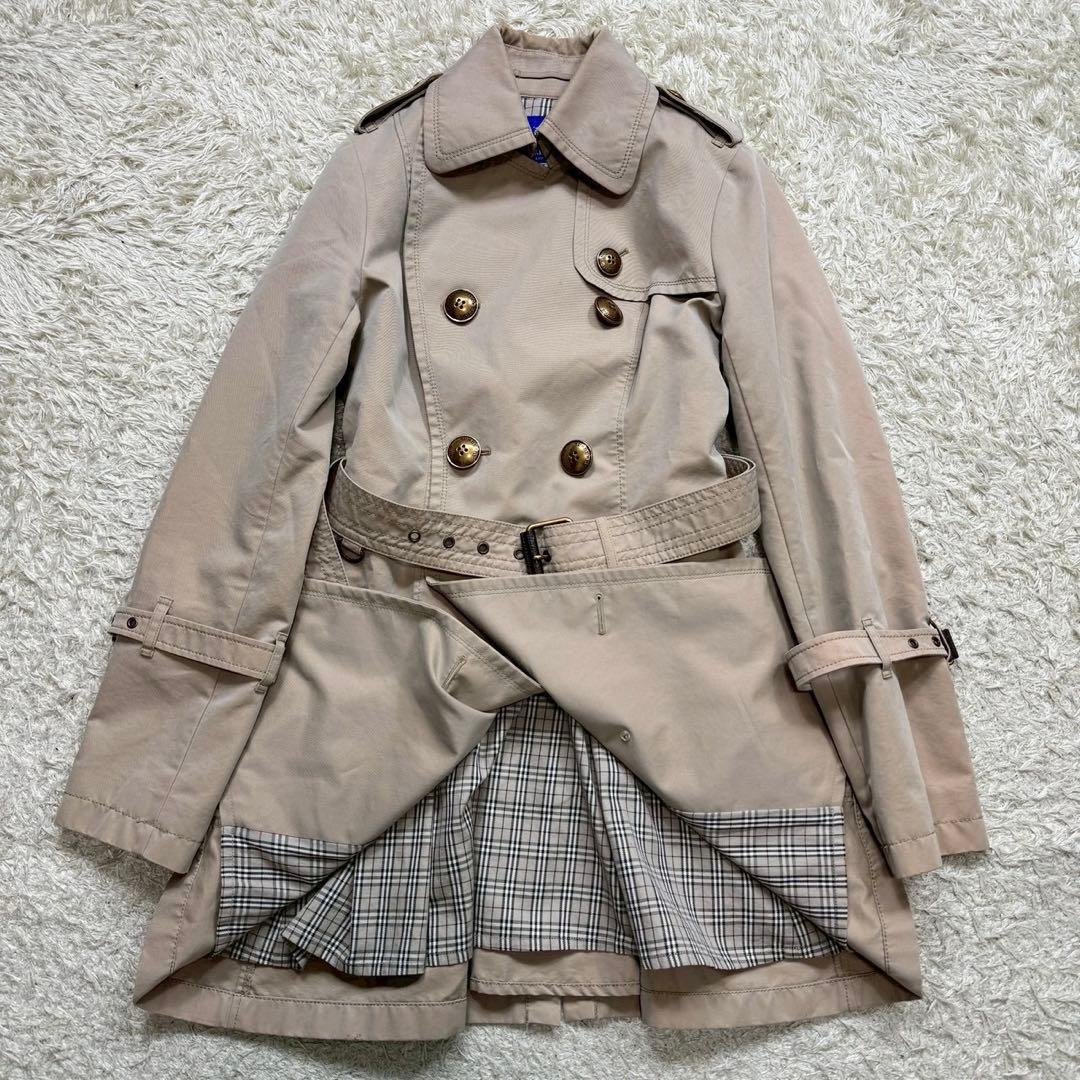 バーバリーブルーレーベル　レディース　トレンチコート　金ボタン　ノバチェック　M