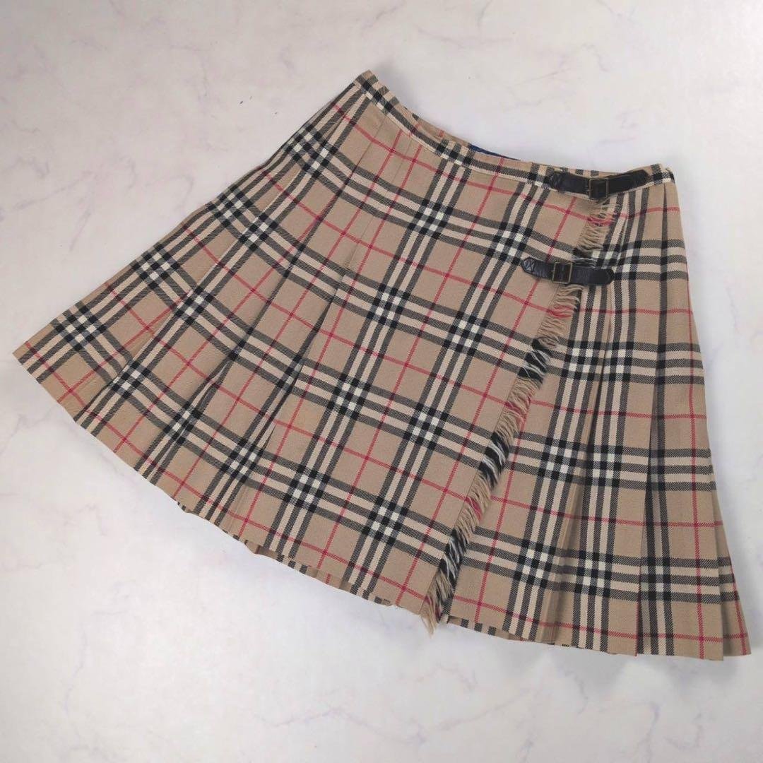 【美品✨】バーバリーブルーレーベル ミニスカート ノバチェック ベルト プリーツ