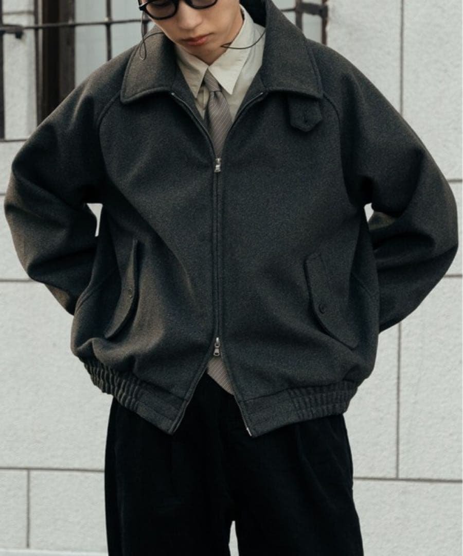 「美品」Bleme ダブルジップ メルトンハリントンジャケット　チャコール　L