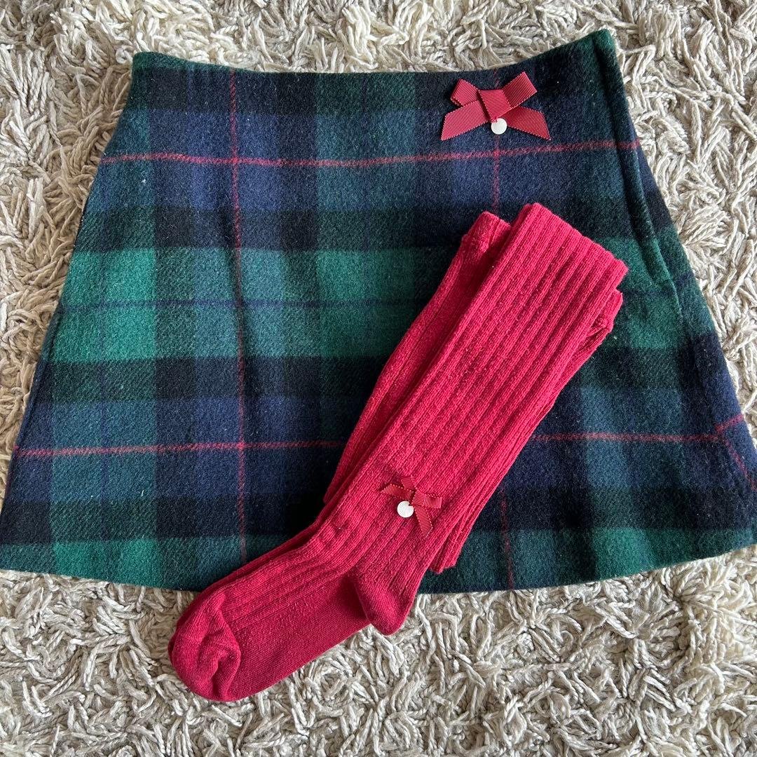 えり　美品　チェック柄スカート　タートル140 タイツ　セット