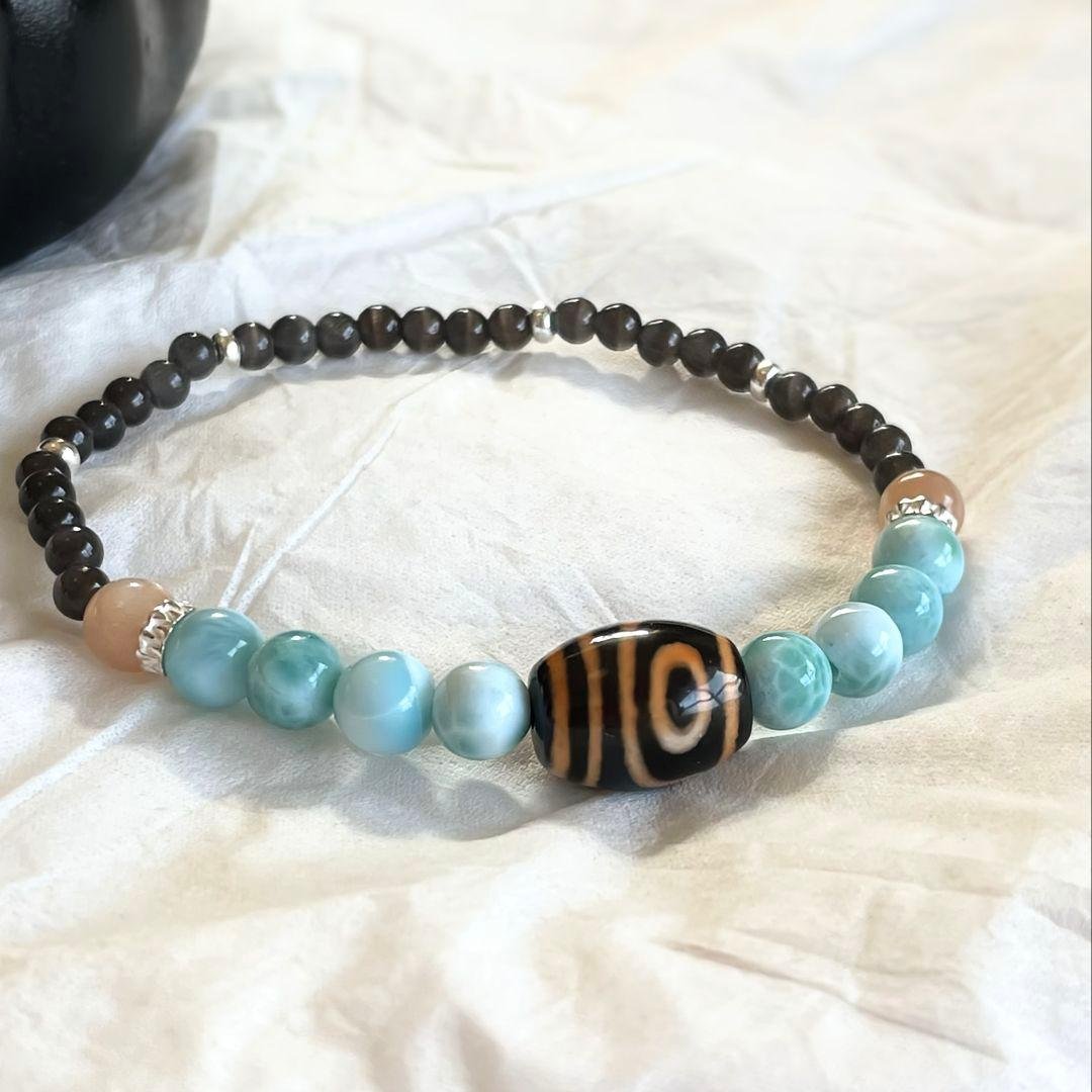 ソラ様【ニ眼天珠】ラリマー 天珠 スキャボライト 華奢ブレス 縁を引き寄せる