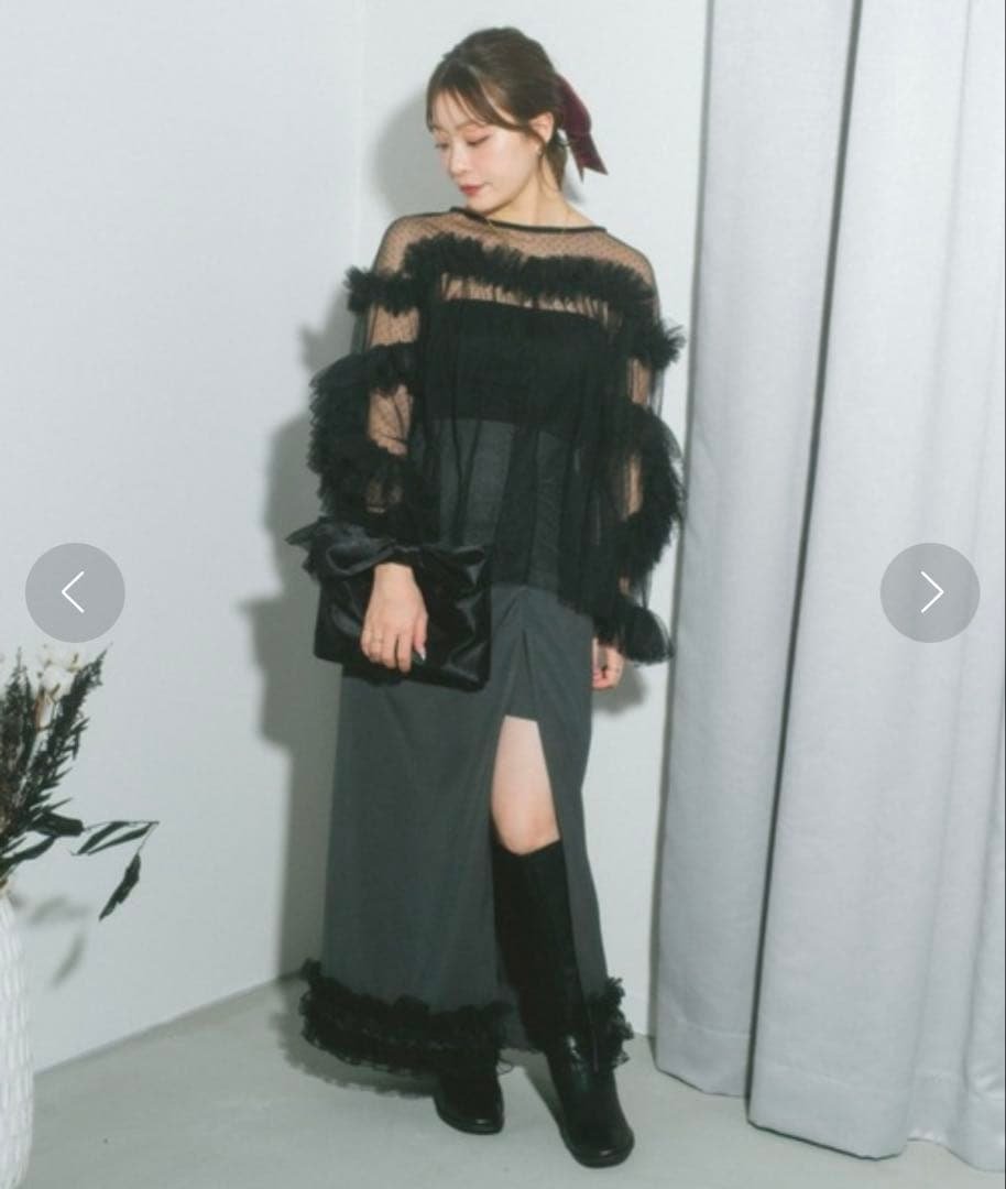 ブラック フリル シースルー パーティードレス