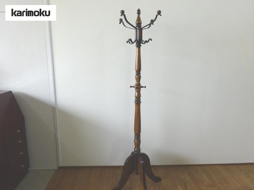 カリモク　コロニアル　ポールハンガー　ハンガーラック　帽子掛け　美品