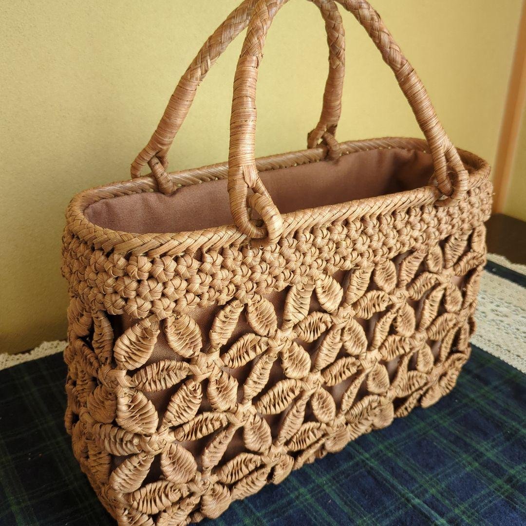 ●新品同様●山葡萄かごバッグ あけびかご籠 六角花結び編み カゴヤ