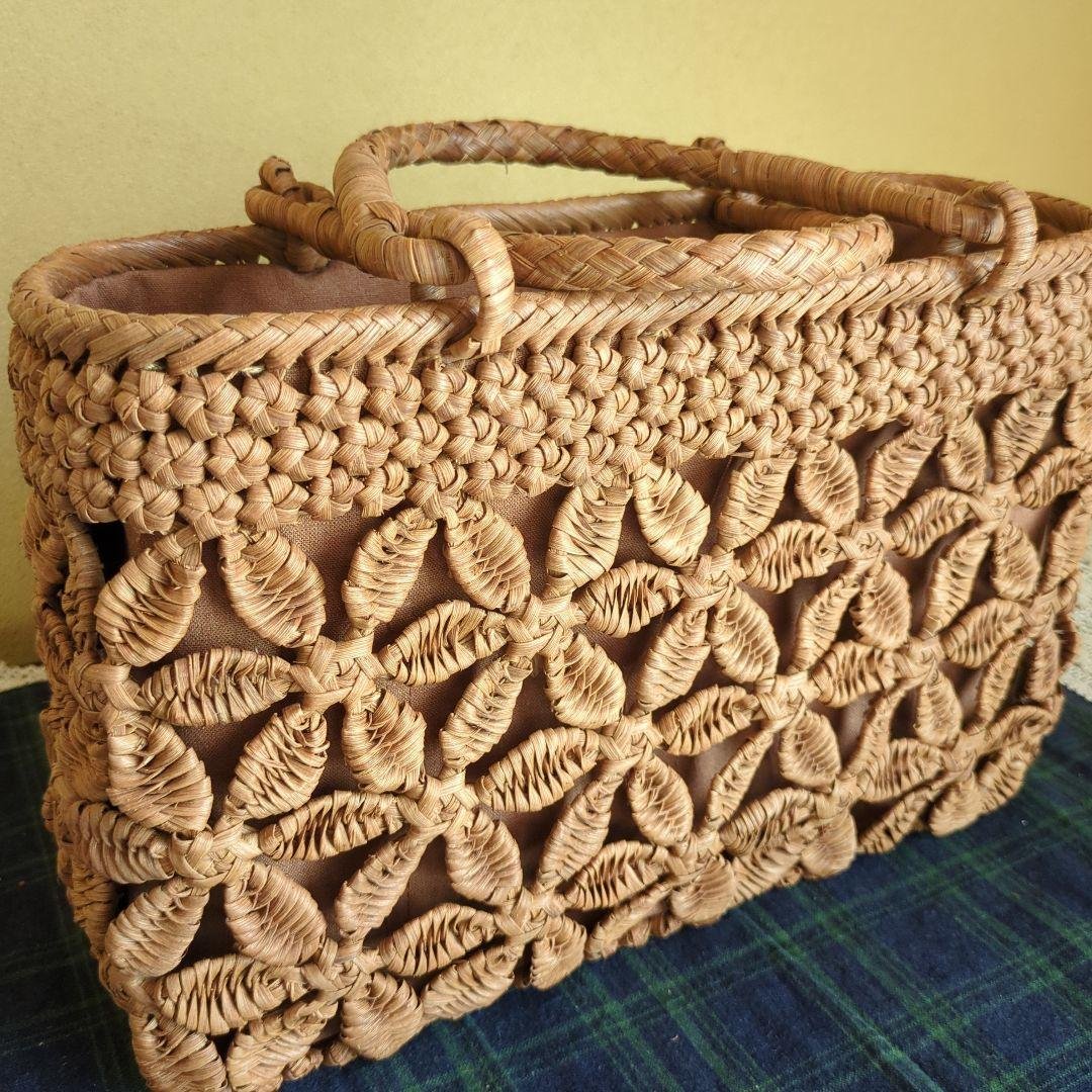 ●新品同様●山葡萄かごバッグ あけびかご籠 六角花結び編み カゴヤ