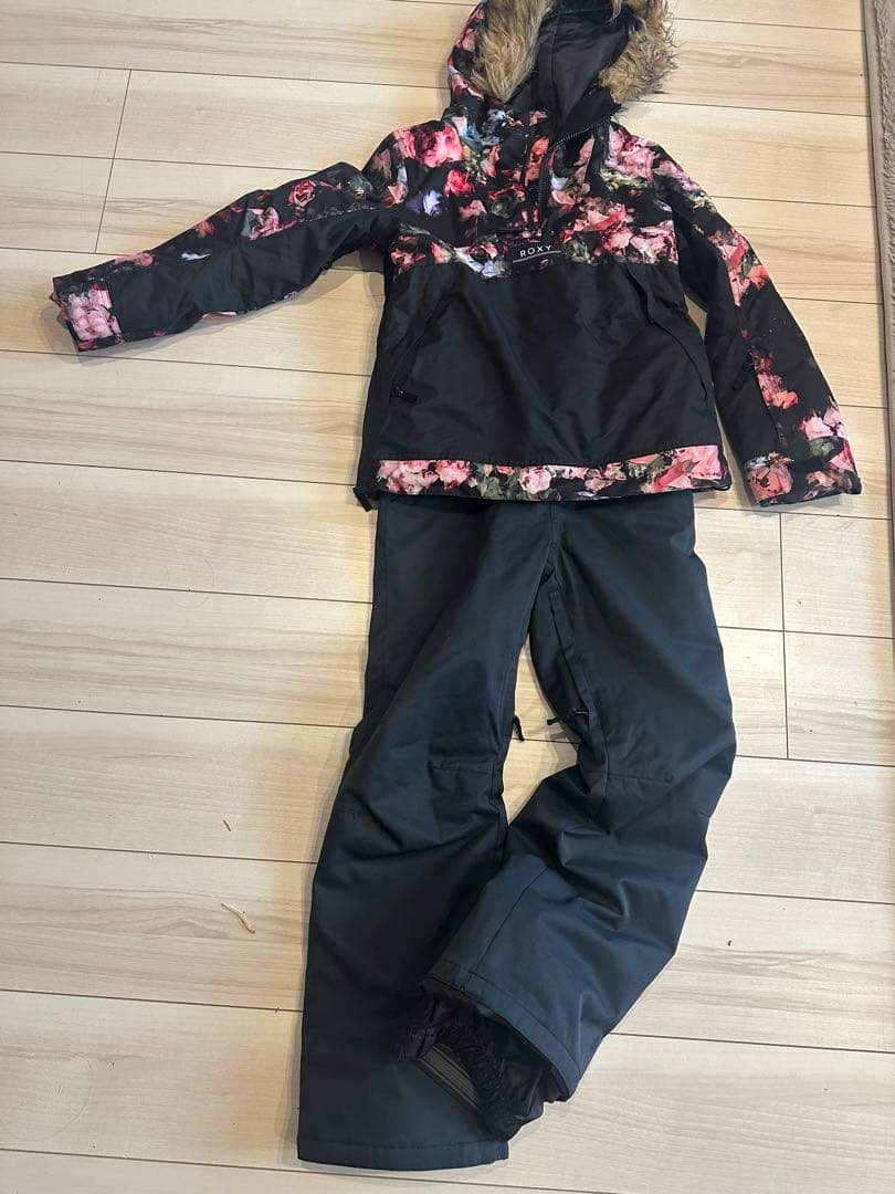 ROXY スノーボードウェア 子ども用 黒/花柄