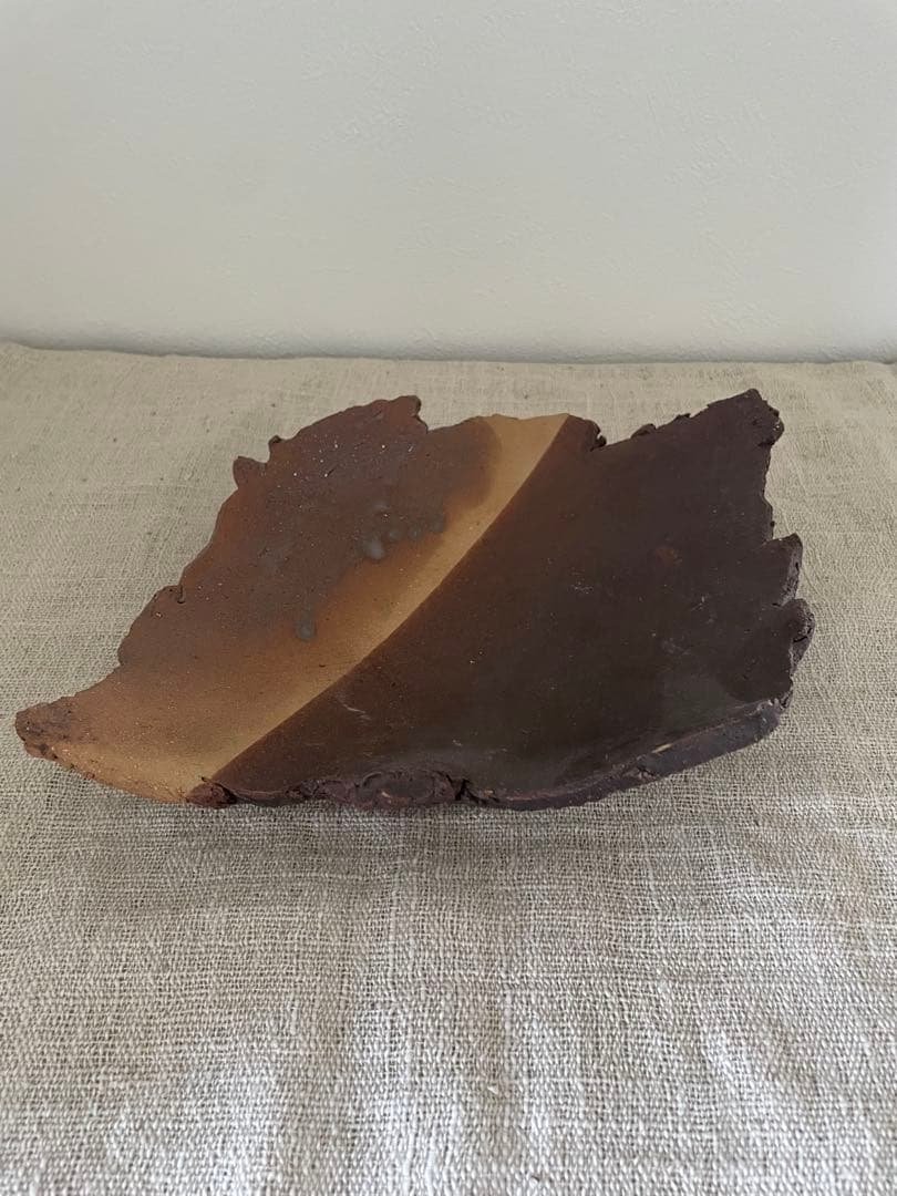 沖縄　大嶺實清　古作　葉形板皿　銘あり