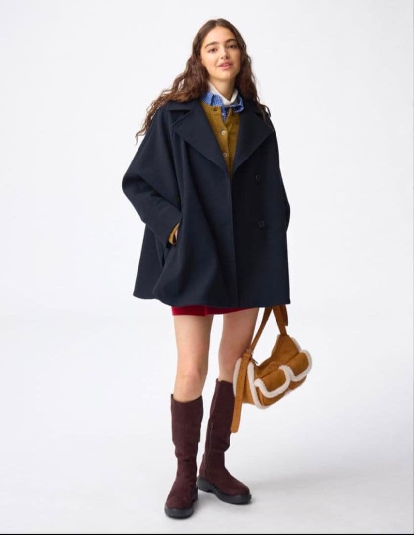 新品　タグ付き　ジーユー　コージーメルトンケープコート　ネイビー 　Ｌ