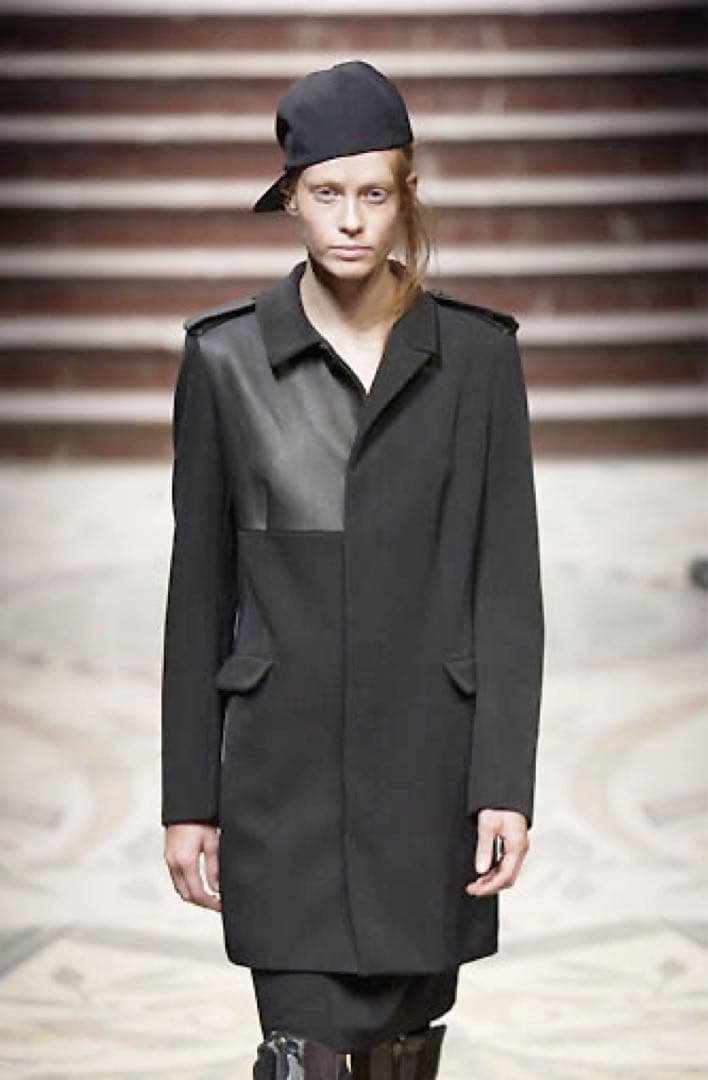 ヨウジヤマモト 02aw レザー切り替え ウールコート