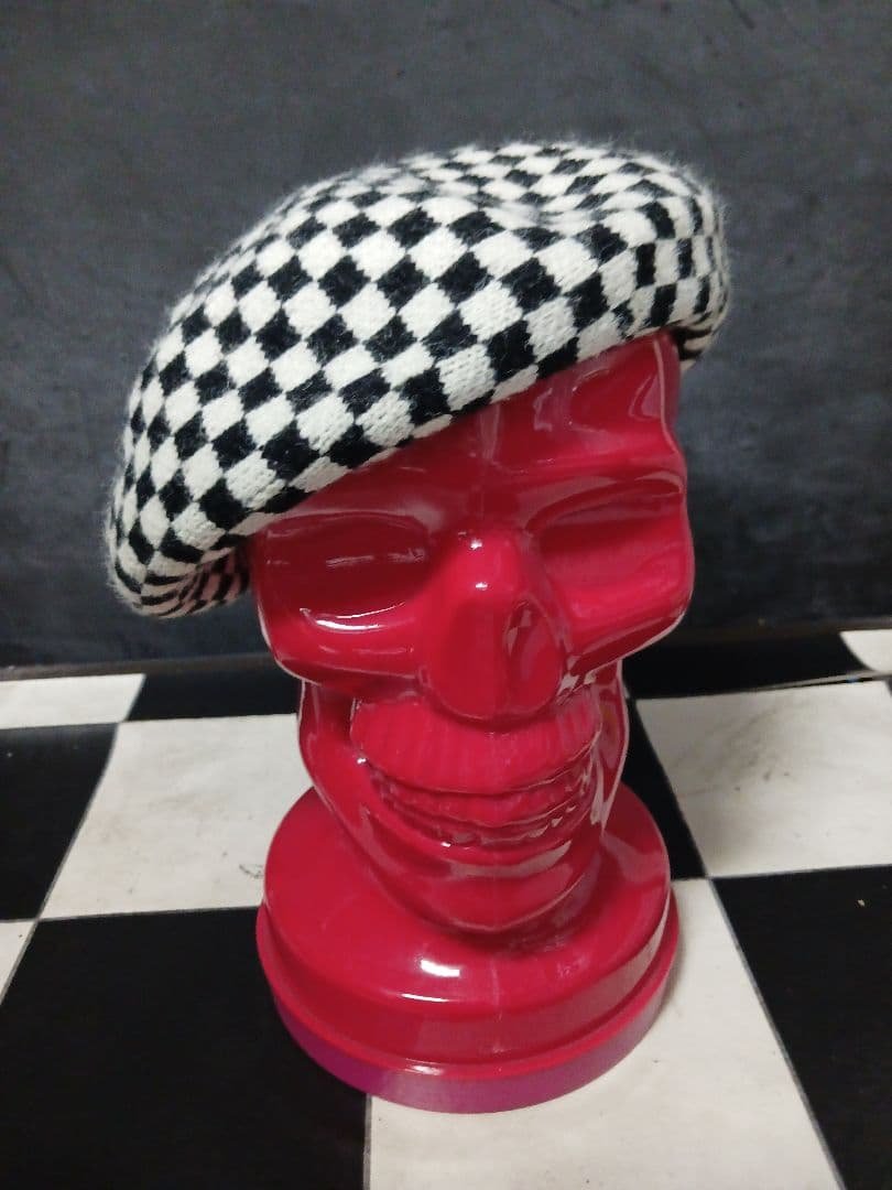 モッズスカパンク白黒チェッカーニットベレー帽