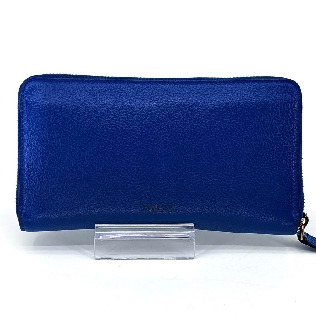 極美品】VERSACE ヴェルサーチ 長財布 ラウンドジップ レザー　革　ロゴ