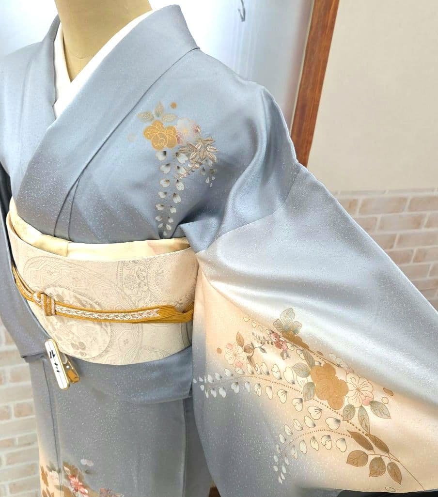 スワトウ刺繍、辻ケ花文様訪問着4点フルセット、着物、袋帯、帯締め、帯揚げ