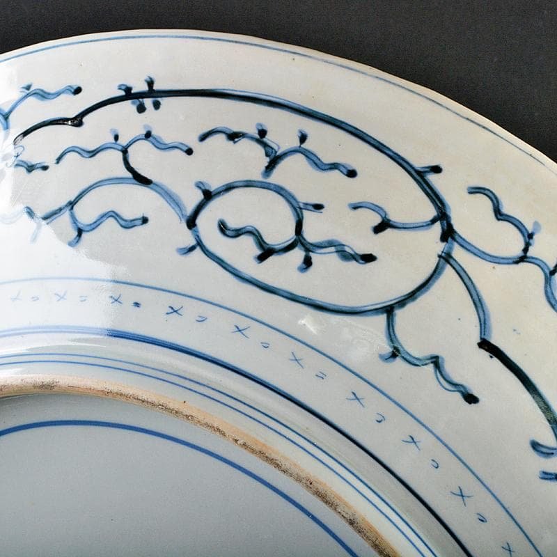 伊万里焼　古伊万里　大明成化年製銘　染付　蛸唐草松竹梅文　大皿　V　R5969B