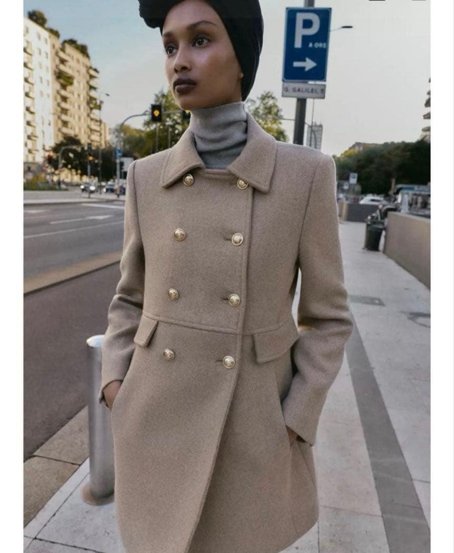 ZARA ウール混紡ショート丈ダブルブレストコート M