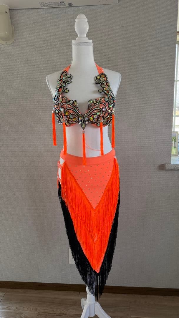 オレンジ ビーズ フリンジ ベリーダンス衣装