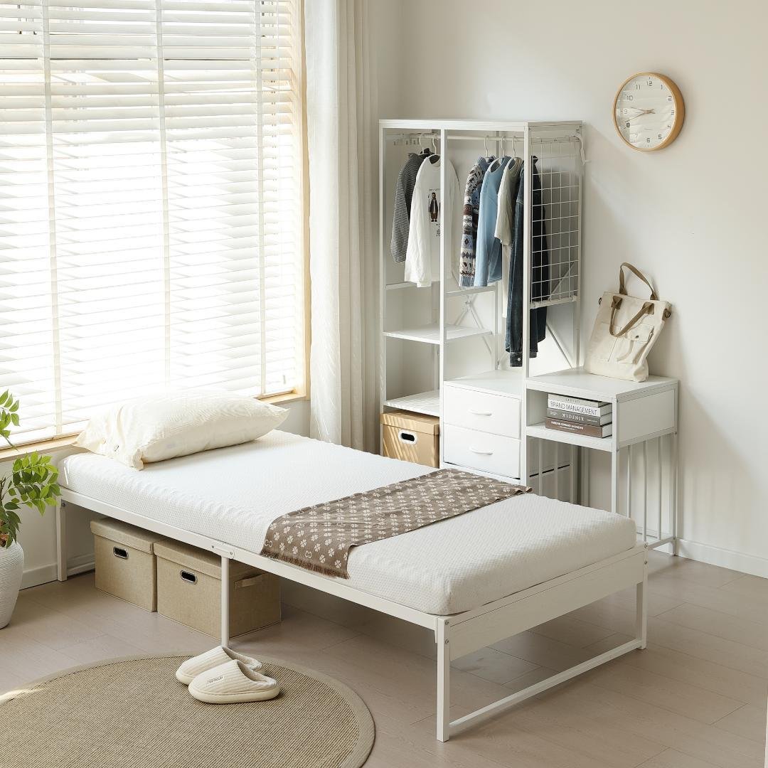 赤字価格！【シングル】ベッドフレーム 木製×スチール パイプベッド　WHITE