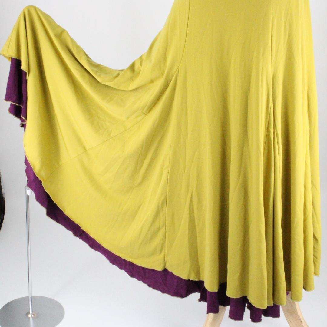 【美品 フラメンコ衣装】山吹色×パープル ドレス 大きく広がる裾 ワンピース