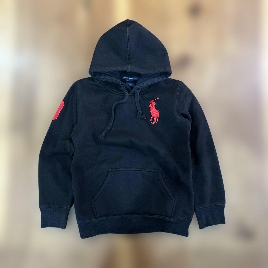 Polo Ralph Laurenブラックパーカー 刺繍 レッド